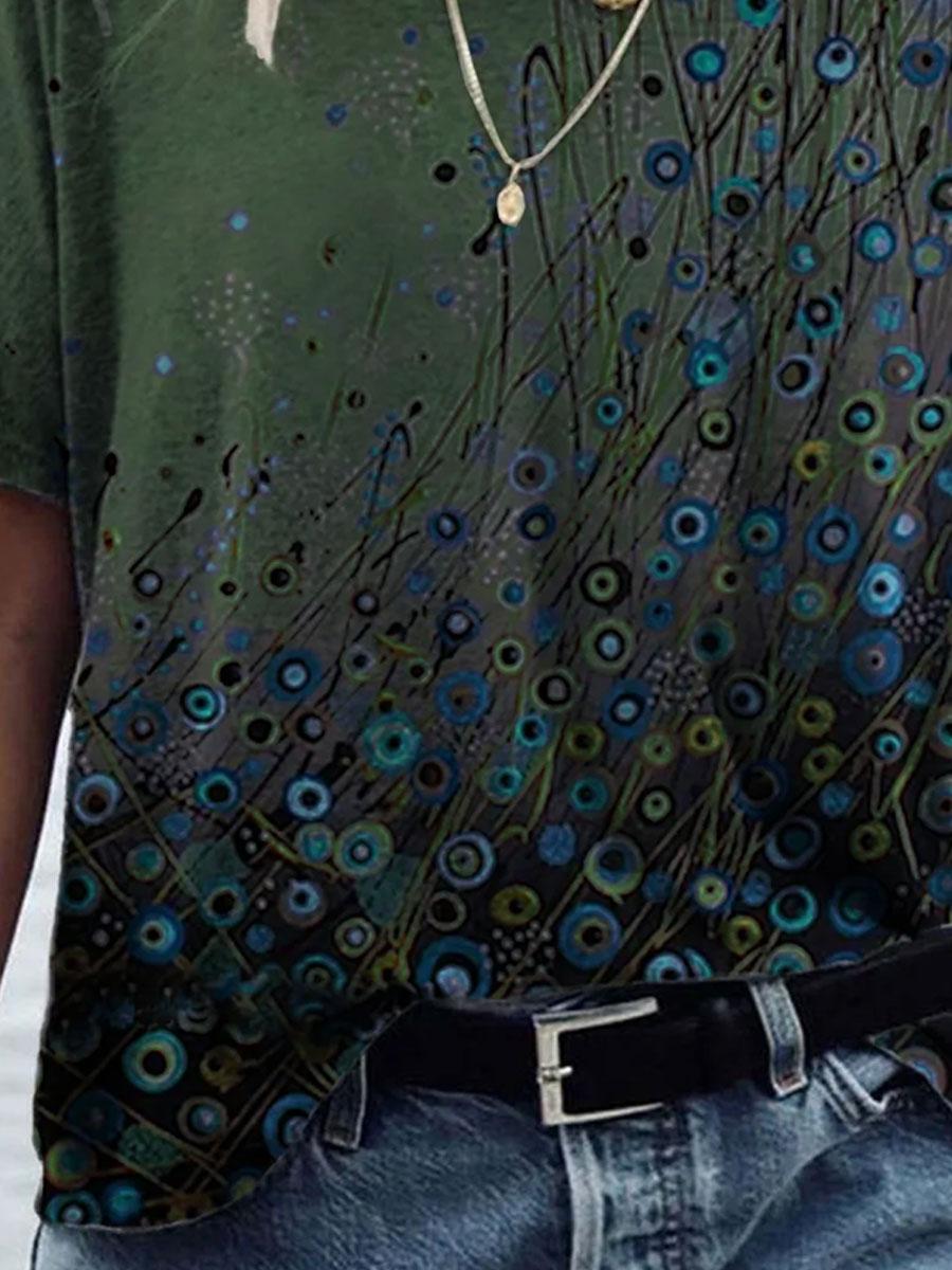 V-neck Printed Loose Short-sleeved Fashion T-shirt
