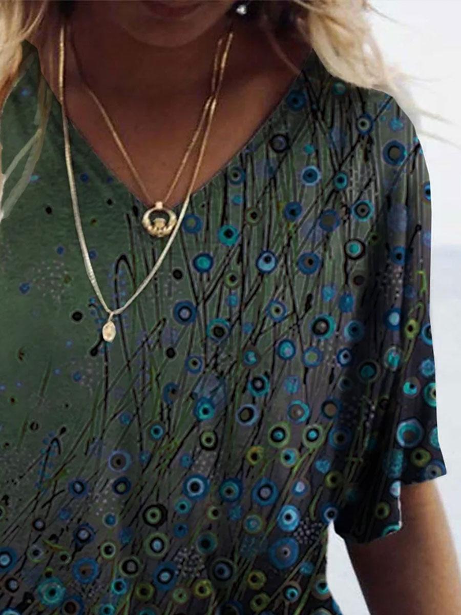 V-neck Printed Loose Short-sleeved Fashion T-shirt