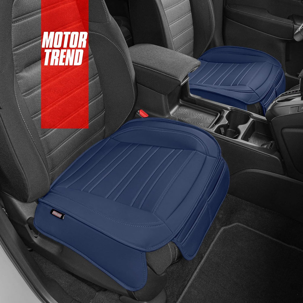 Motor Trend Seat Covers for Cars Trucks SUV, Faux Leather 2-Pack Blue Padded Car Seat Covers with Storage Pockets, Premium Interior Car Seat Cover