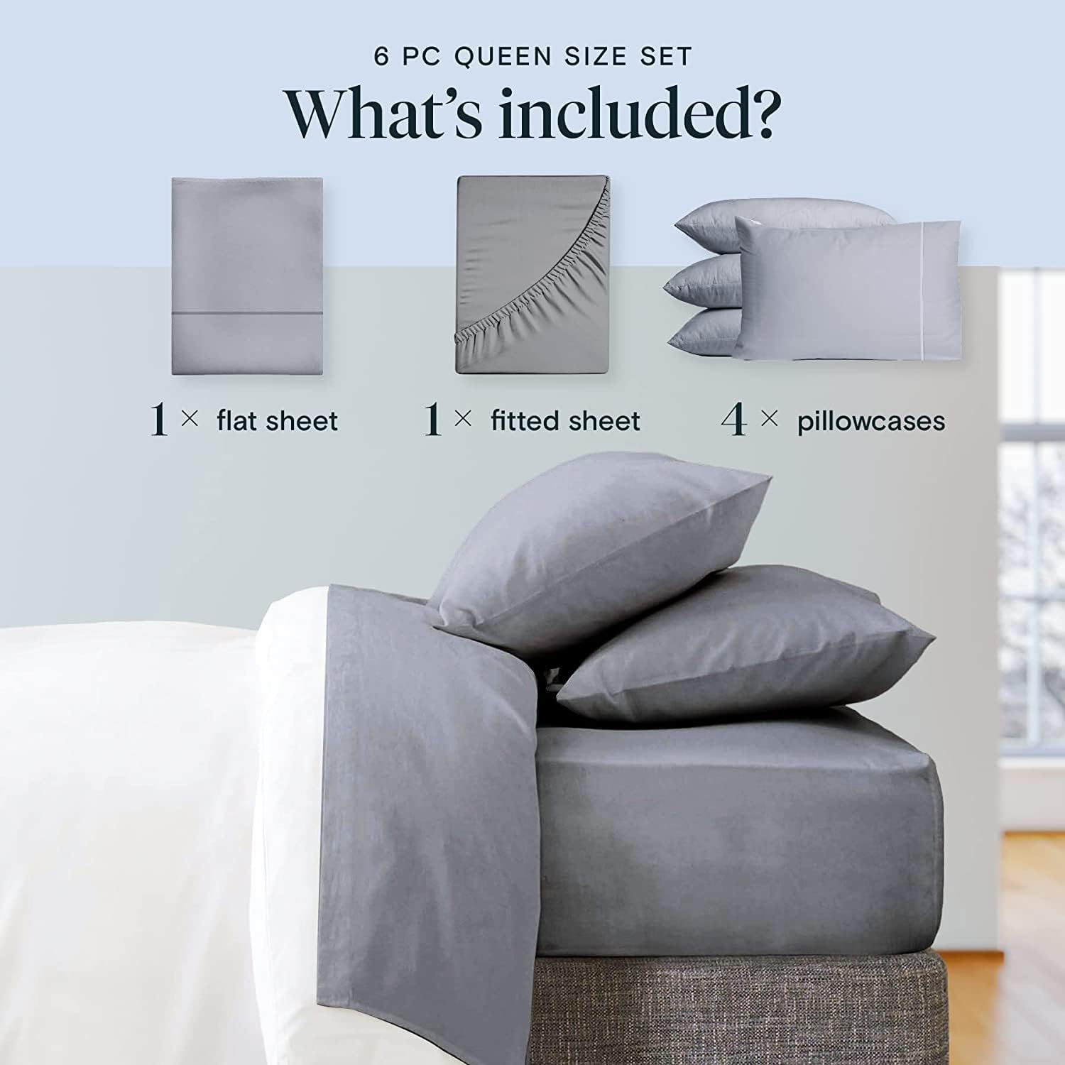 LuxClub Twin Sheets Set - Soft Kids Twin Bed Sheets for Boys and Girls, 4 PC Deep Pockets 18" Eco Friendly Wrinkle Free Cooling Sheets Machine Washable Hotel Bedding Silky Soft (Twin, Light Grey)