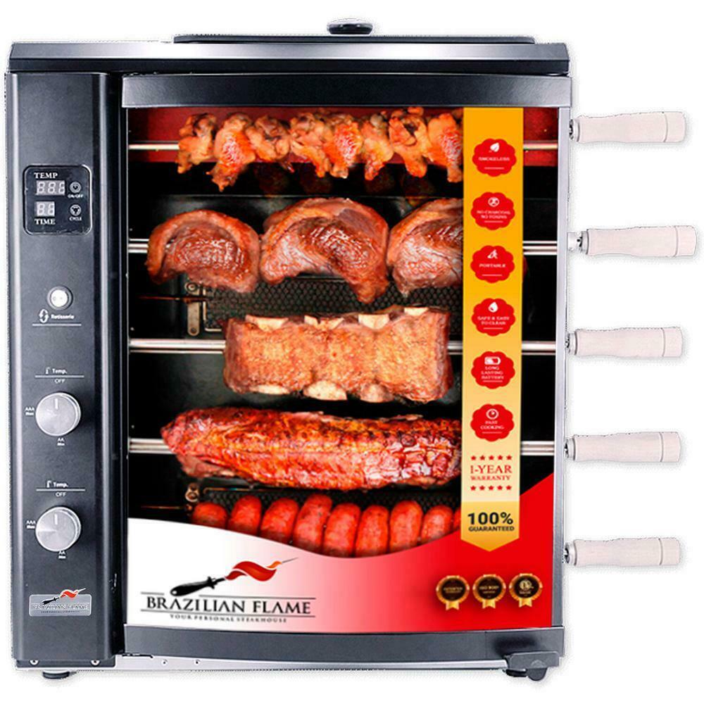 BRAZILIAN FLAME Portable Propane Gas Rotisserie BBQ Grill Single Burner Black