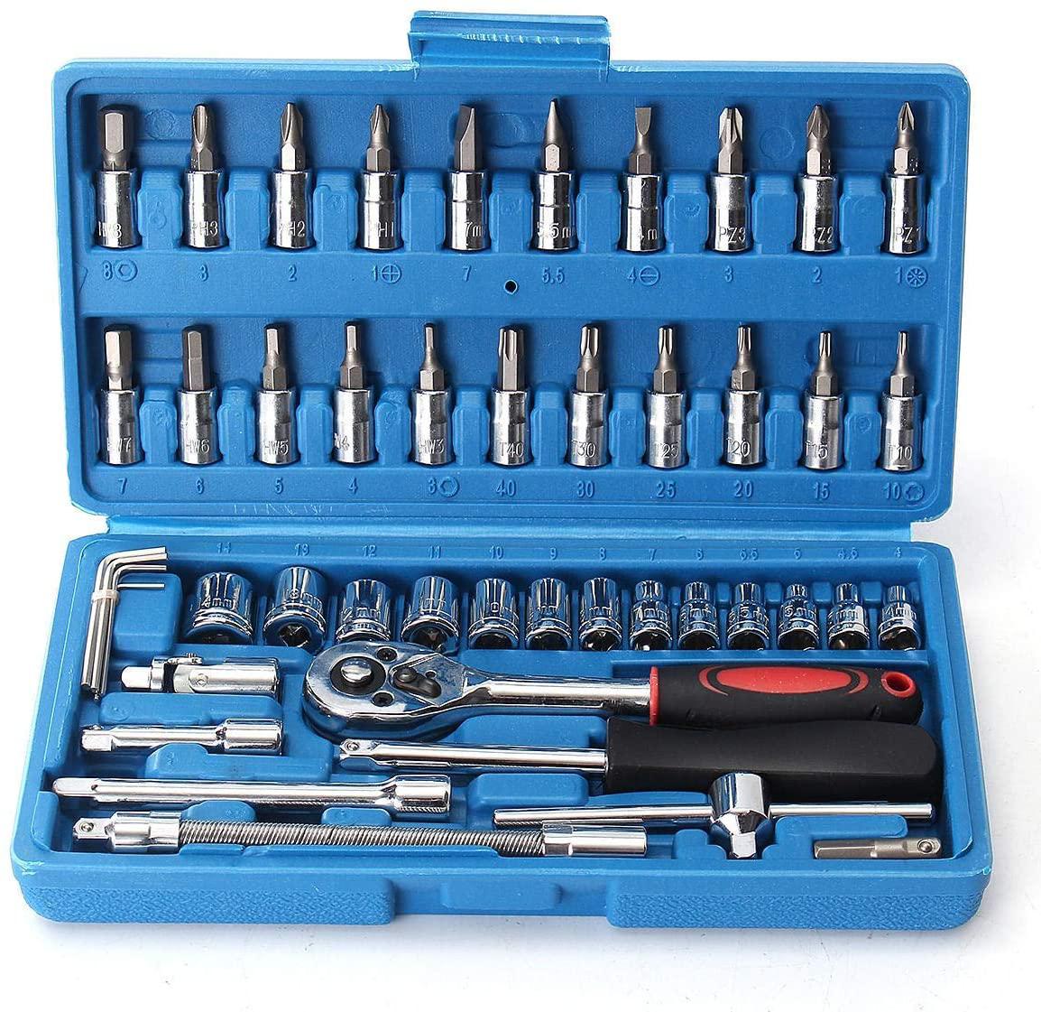 Peixiang Sturdy Wrench 46Pcs Drive Heavy Duty Telescopic Shaft Ratchet Handle Socket Wrench Spanner Set Repair Tools Safety