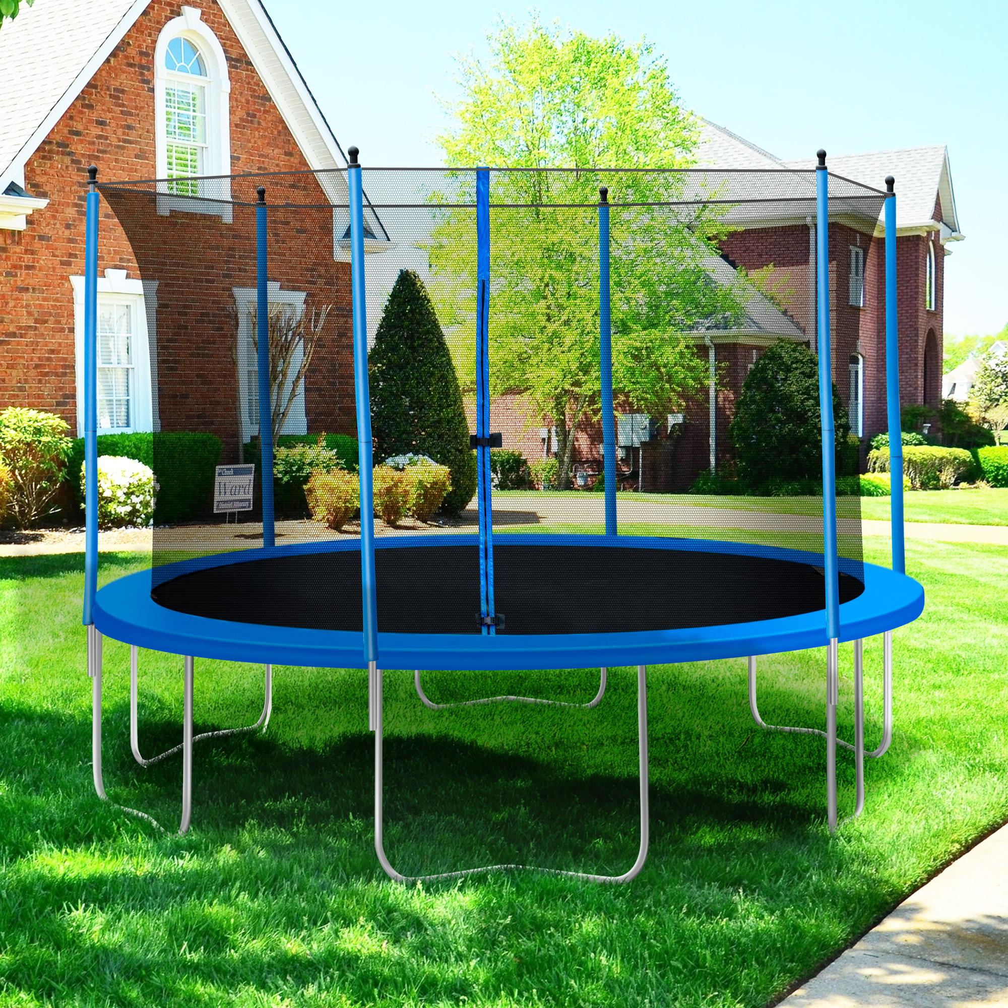 Trampoline with Enclosure Net, Outdoor Patio Fitness Kids Trampoline with Spring Cover Padding, 330lbs Round Trampoline with 6 Heavy Steel Legs, Recreational Trampoline for Backyard Park Patio, S1557