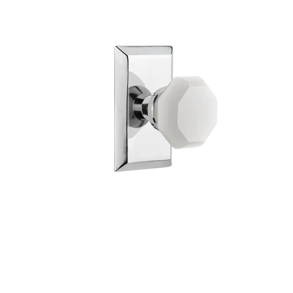 Studio Plate Double Dummy Waldorf White Milk Glass Knob in Bright Chrome