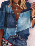 Casual Color Block Printed V-neck Shirt
