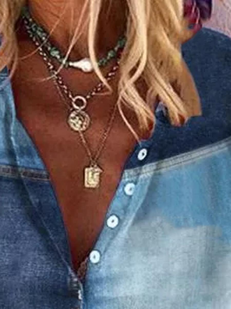 Casual Color Block Printed V-neck Shirt
