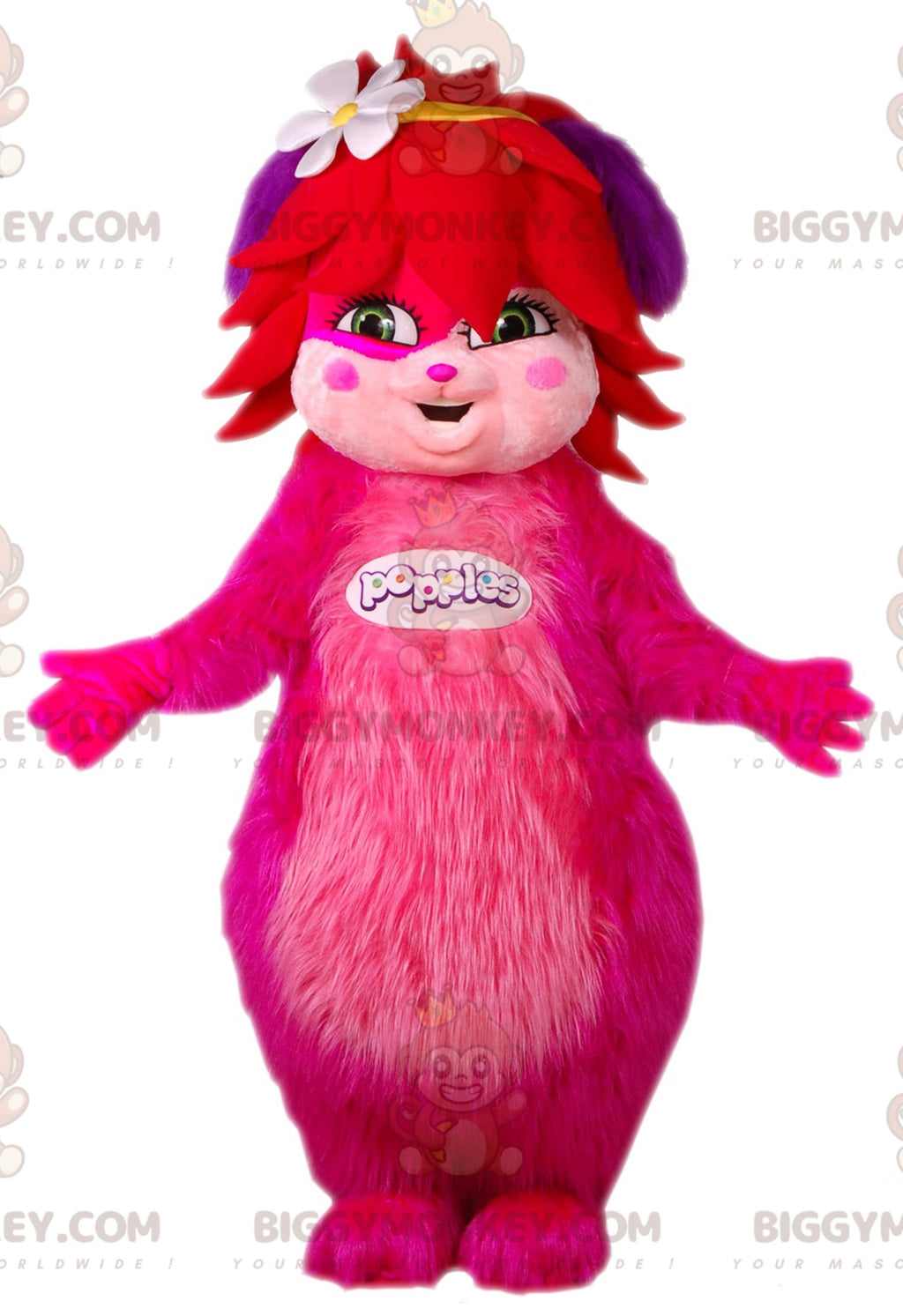 BIGGYMONKEYPink Hairy Female Popples Mascot Costume. pink creature