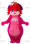 BIGGYMONKEYPink Hairy Female Popples Mascot Costume. pink creature