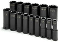 SK Hand Tool 4045 15Piece, 1/2" Drive, 6 Pt, Deep Fractional Impact Socket Set
