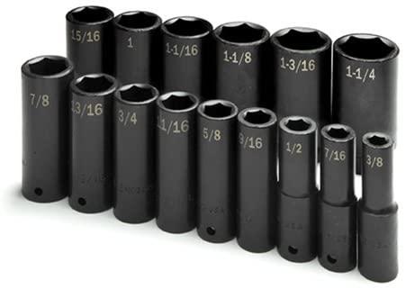 SK Hand Tool 4045 15Piece, 1/2" Drive, 6 Pt, Deep Fractional Impact Socket Set