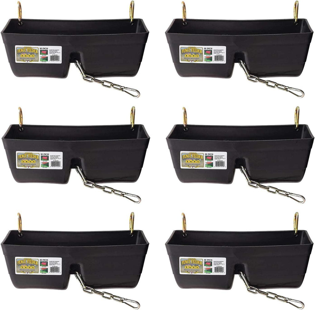 Little Giant FF16BLACK 9 Quart Heavy Duty Plastic Feed Trough Bucket Fence Feeder with Clips for Livestock & Pets, Black (6 Pack)