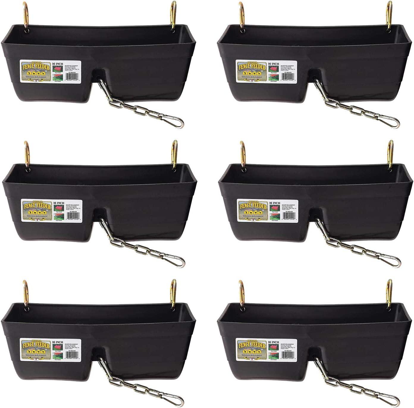 Little Giant FF16BLACK 9 Quart Heavy Duty Plastic Feed Trough Bucket Fence Feeder with Clips for Livestock & Pets, Black (6 Pack)