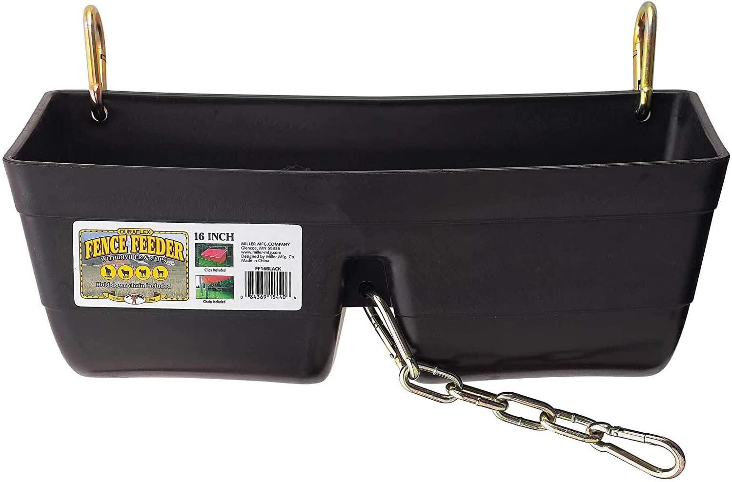 Little Giant FF16BLACK 9 Quart Heavy Duty Plastic Feed Trough Bucket Fence Feeder with Clips for Livestock & Pets, Black (6 Pack)