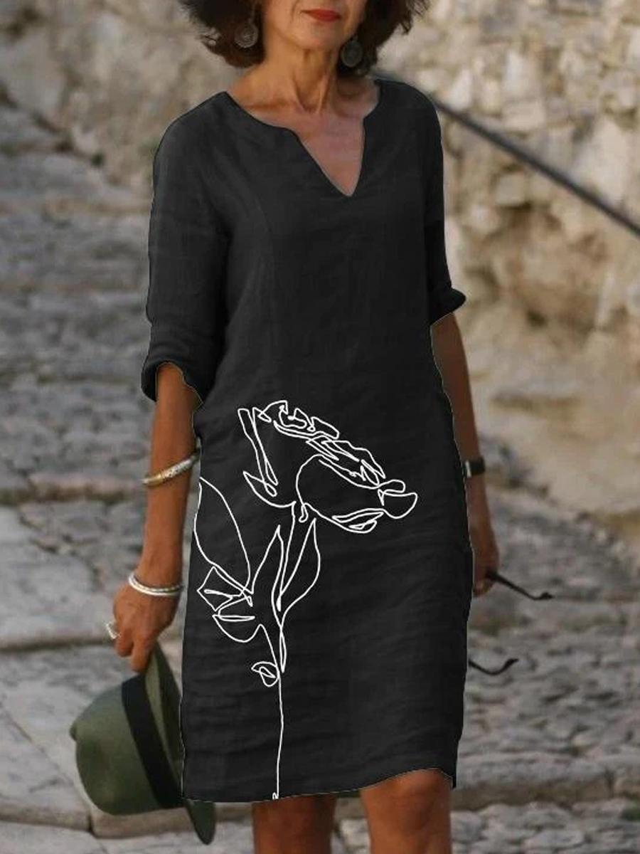 Ladies V-neck Floral Print Fashion Shift Dress