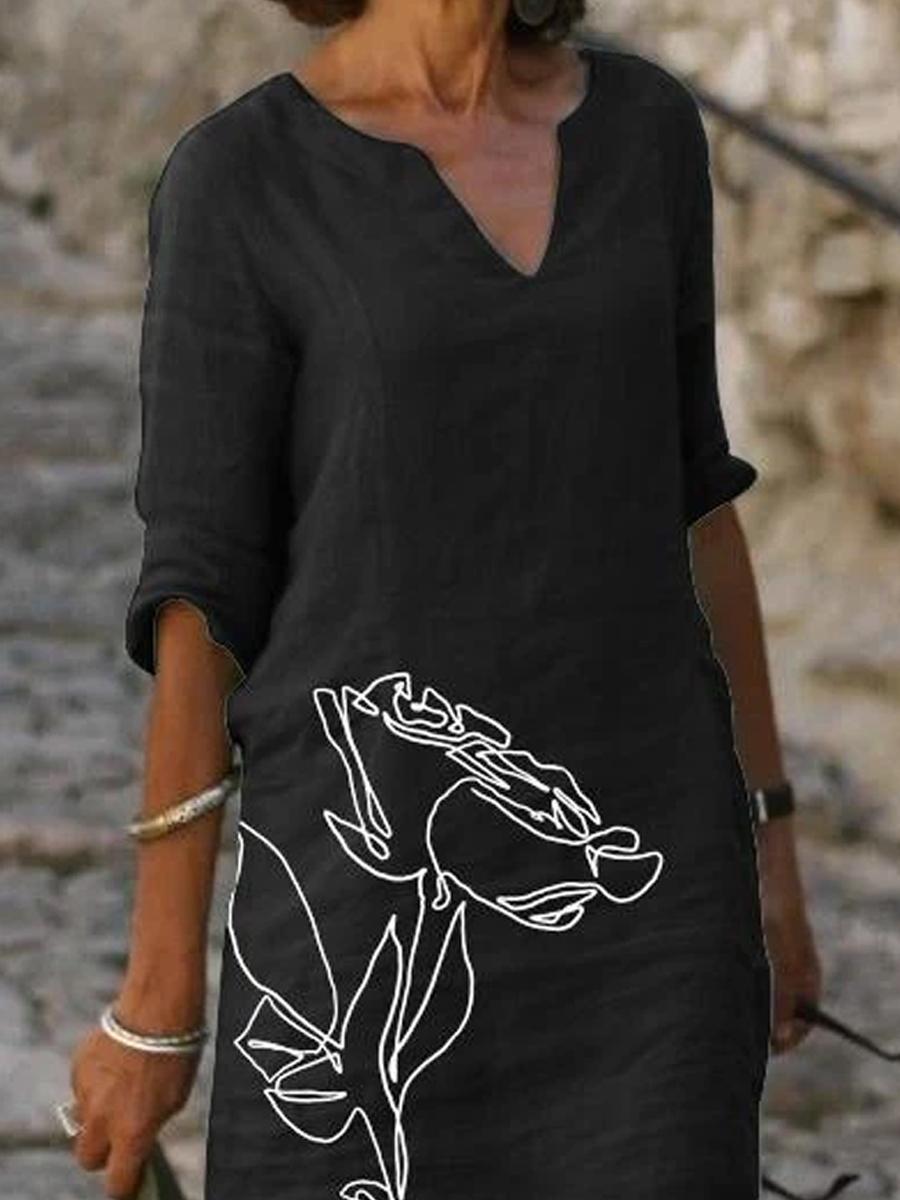 Ladies V-neck Floral Print Fashion Shift Dress