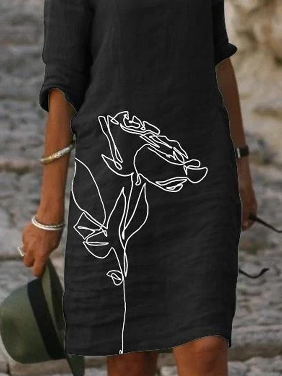 Ladies V-neck Floral Print Fashion Shift Dress