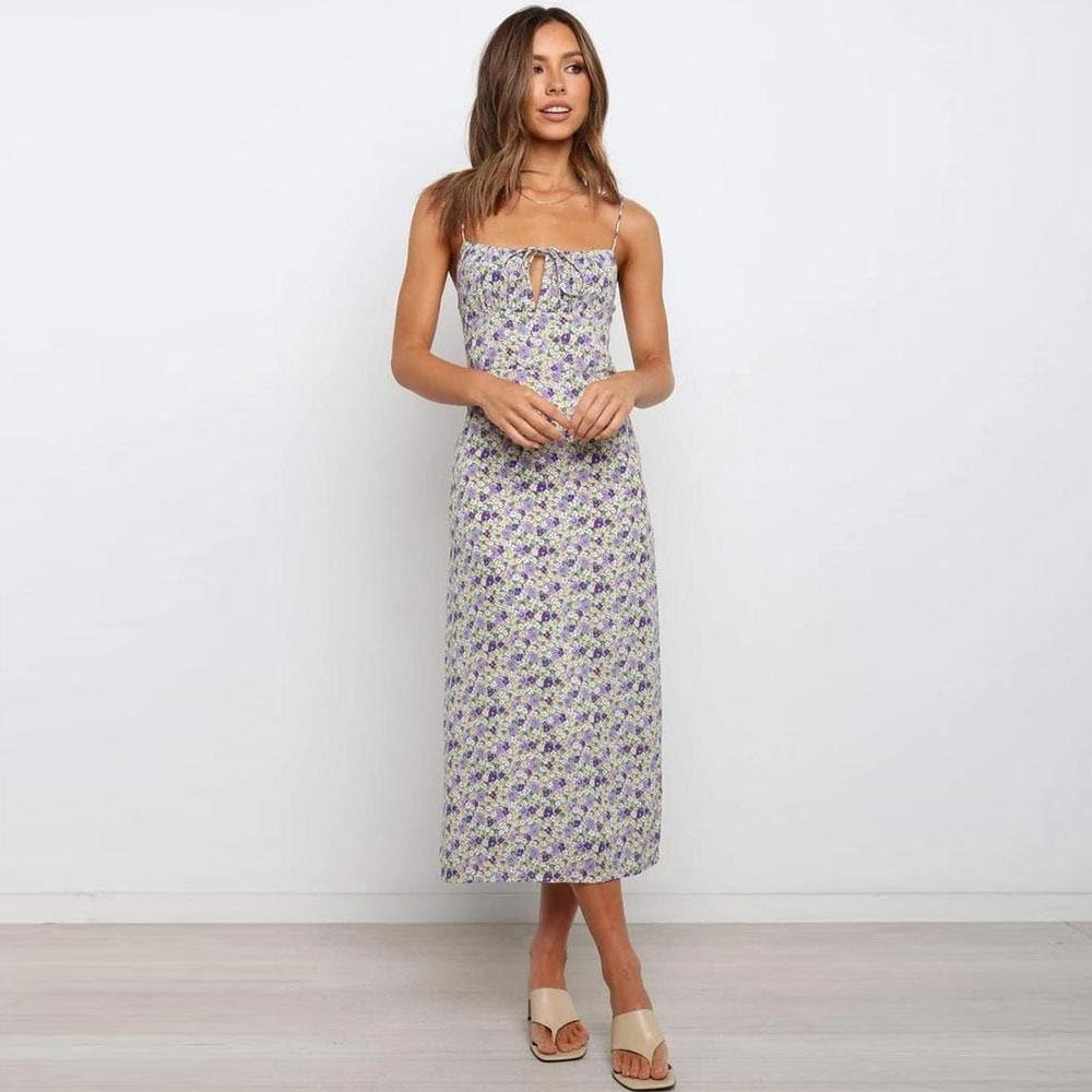 floral sleeveless boho midi dress