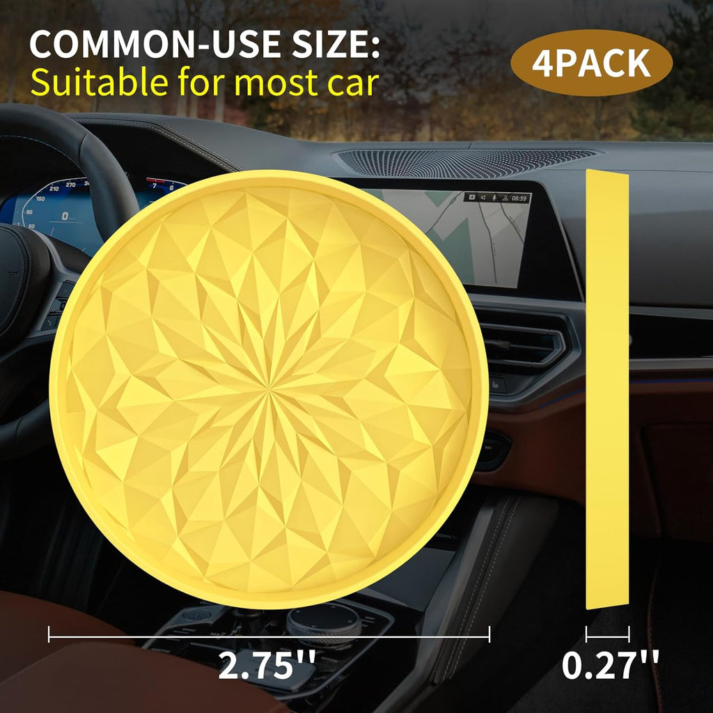 Car Cup Coaster [4 Pack] ME.FAN Silicone Car Coasters/Cup Mats - 2.75In Universal Non-Slip Recessed Car Interior Accessories - Car Cup Holder Insert Coasters Yellow