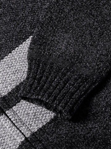 mens wide striped knit zip up plush lined thick hooded cardigans