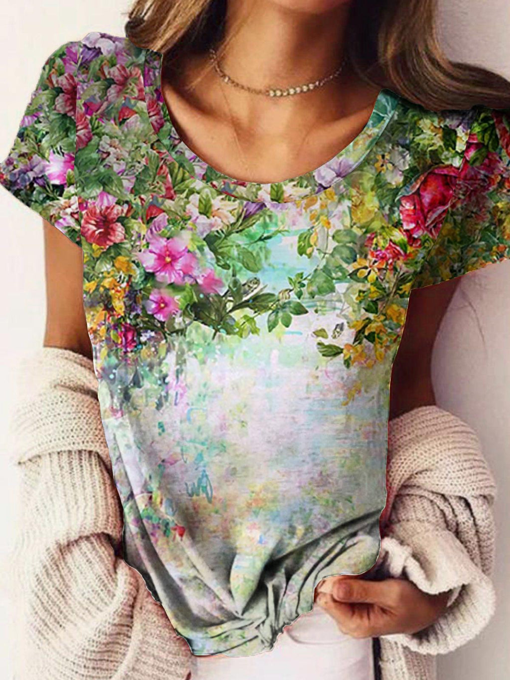Women's Casual Flower Print Top