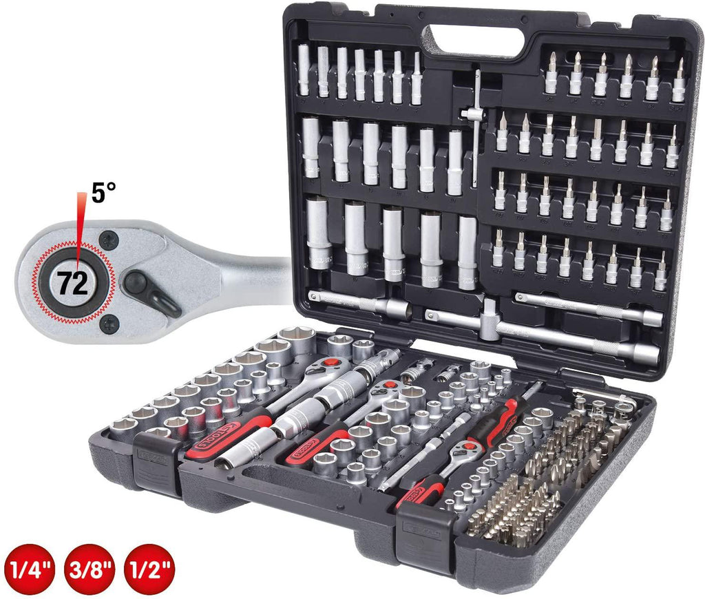 KS TOOLS 917.0795 Socket Set, 195 pcs incl. fine gearing reversible ratchet 1/4" + 3/8" + 1/2"