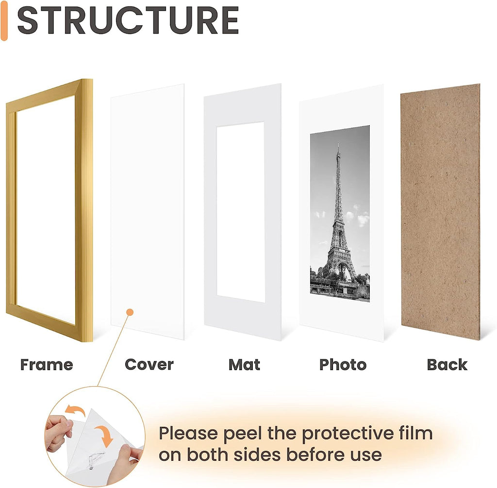 upsimples 16x20 Picture Frame Set of 5, Display Pictures 11x14 with Mat or 16x20 Without Mat, Wall Gallery Poster Frames, Gold