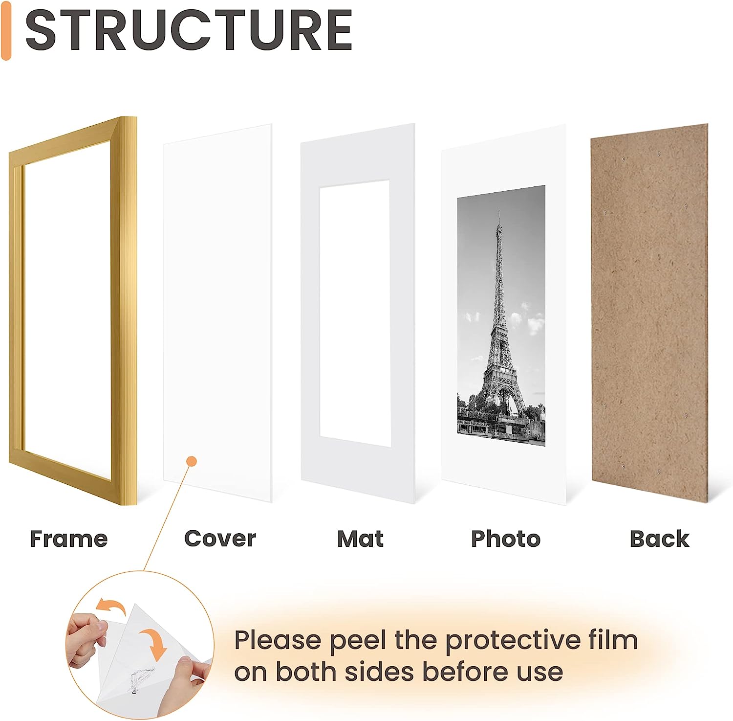 upsimples 12x18 Picture Frame Set of 5,Display Pictures 11x17 with Mat or 12x18 Without Mat, Wall Gallery Photo Frames,Gold