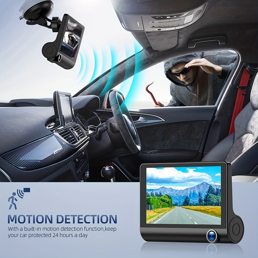 Three-record High-definition Night Vision  Driving Recorder Suction Cup Three-lens Car Front And Rear Simultaneous Video Tape Reversing Wide Angle
