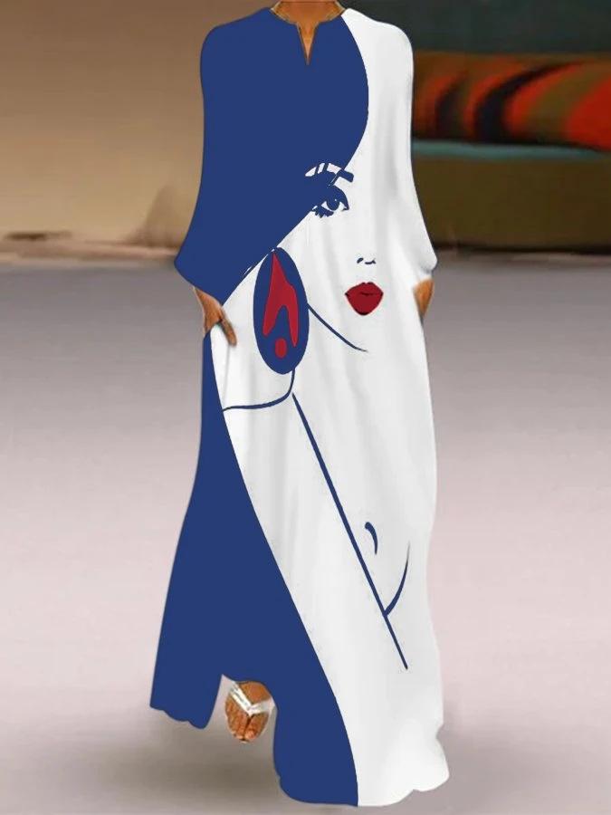 Printed Over-The-Knee Temperament Long Dress