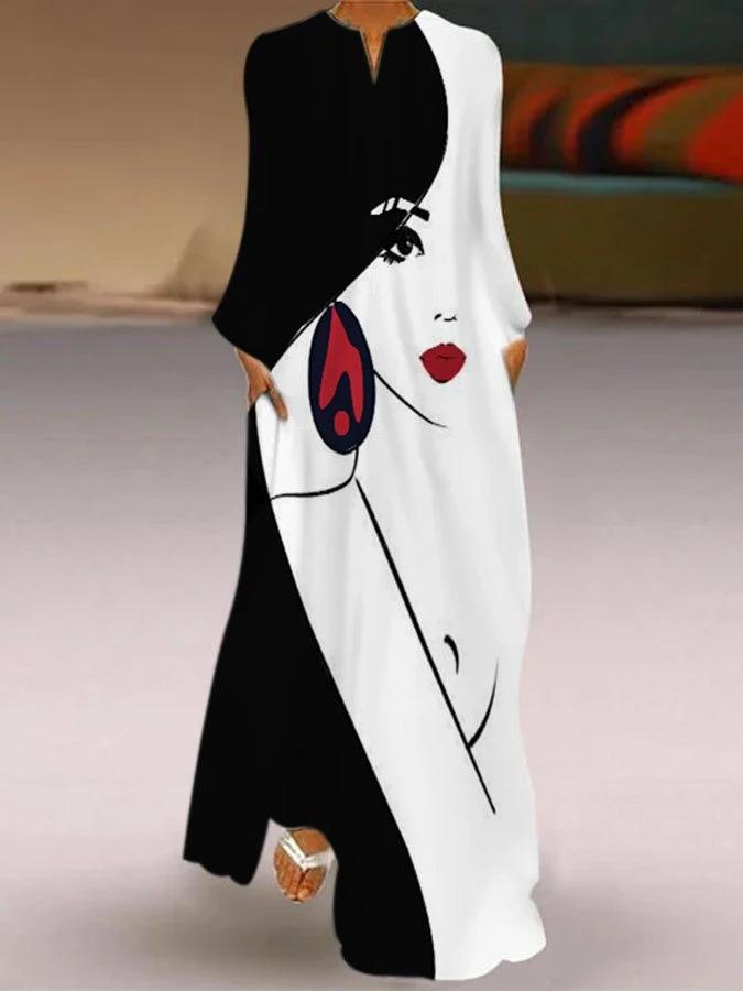 Printed Over-The-Knee Temperament Long Dress
