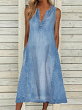 V-neck Casual Pocket Fashion Maxi Dress