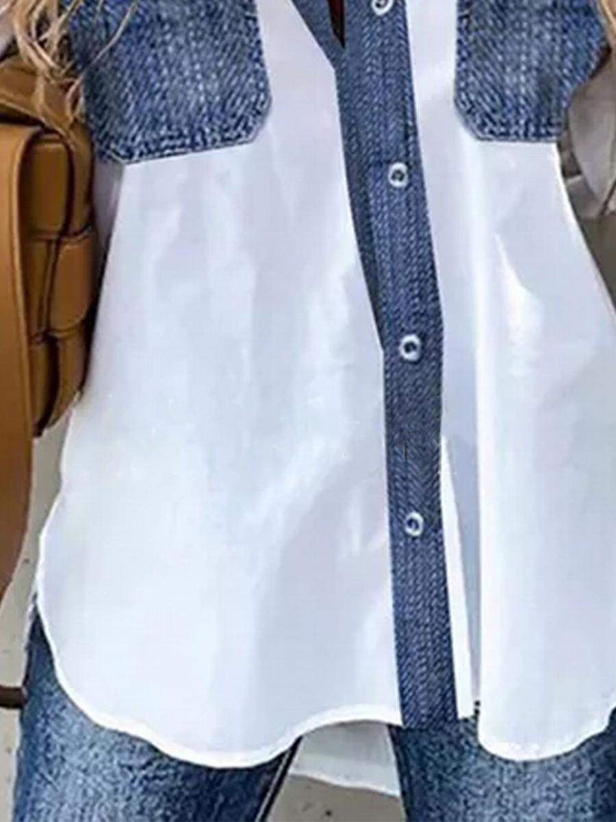 Ladies Denim Patchwork Long Sleeve Shirt