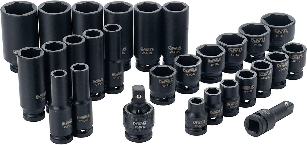 DEWALT Impact Socket Set, SAE, Combination Set, 1/2-Inch Drive, 28-Piece (DWMT19244)