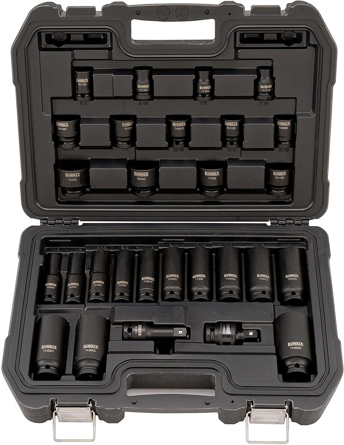 DEWALT Impact Socket Set, SAE, Combination Set, 1/2-Inch Drive, 28-Piece (DWMT19244)
