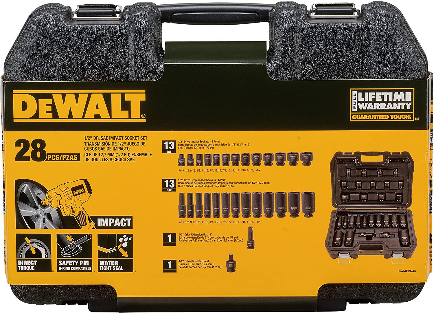 DEWALT Impact Socket Set, SAE, Combination Set, 1/2-Inch Drive, 28-Piece (DWMT19244)