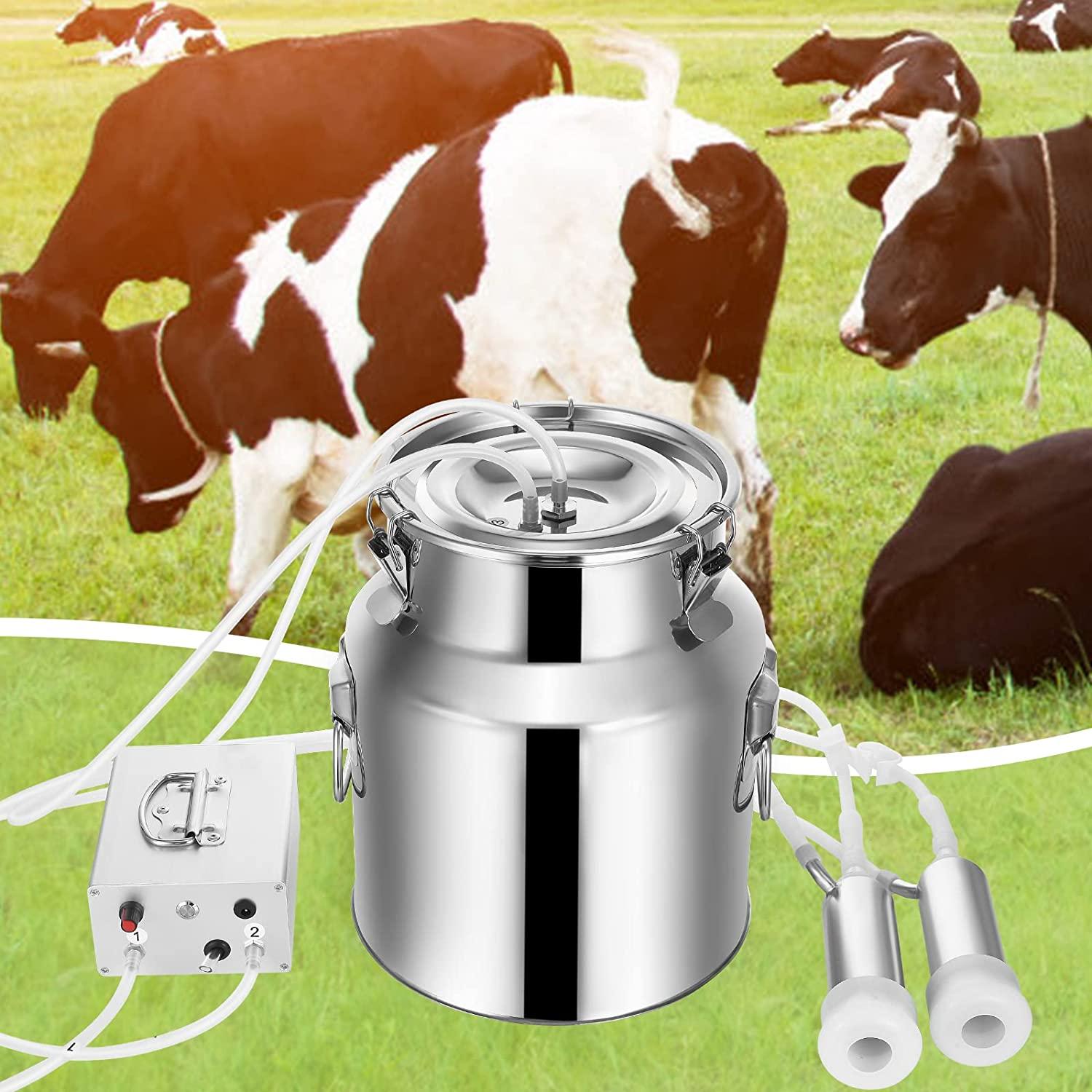 ARTYUIO 14L Cow MilMachine Automatic Pulsation Vacuum Pump Milker for Cows MilSupplies, w  Steel Bucket