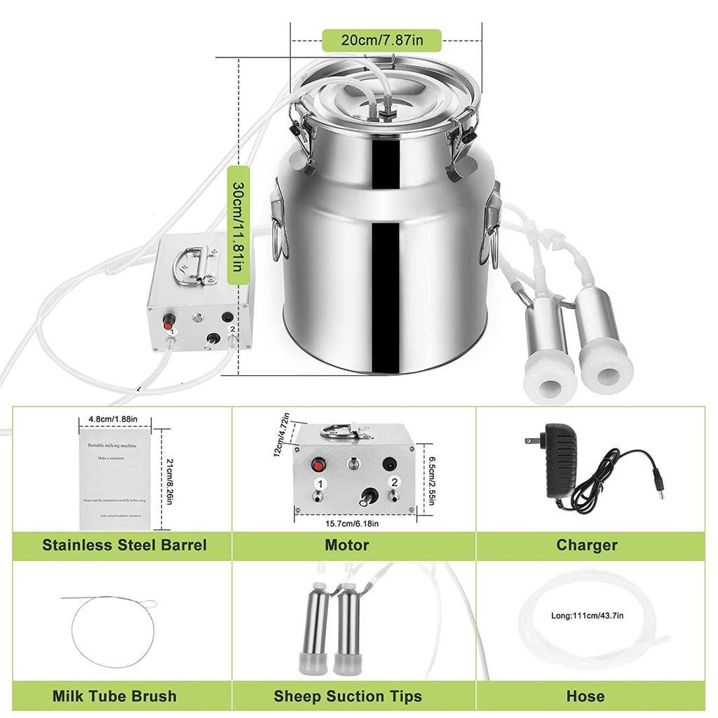 ARTYUIO 14L Cow MilMachine Automatic Pulsation Vacuum Pump Milker for Cows MilSupplies, w  Steel Bucket