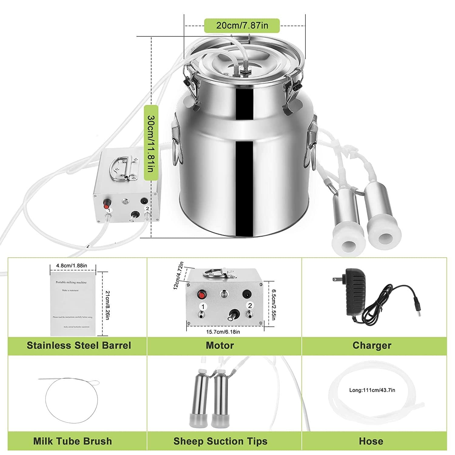 ARTYUIO 14L Cow MilMachine Automatic Pulsation Vacuum Pump Milker for Cows MilSupplies, w  Steel Bucket