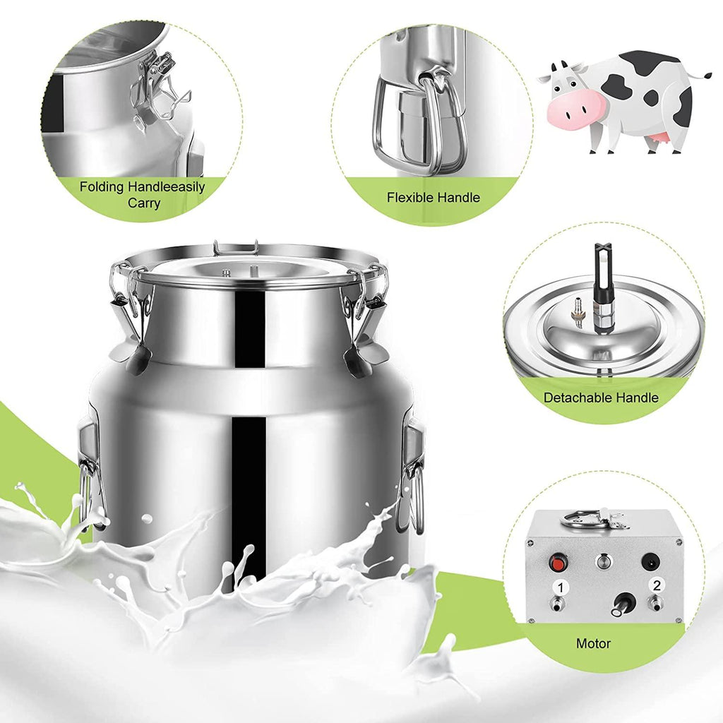 ARTYUIO 14L Cow MilMachine Automatic Pulsation Vacuum Pump Milker for Cows MilSupplies, w  Steel Bucket