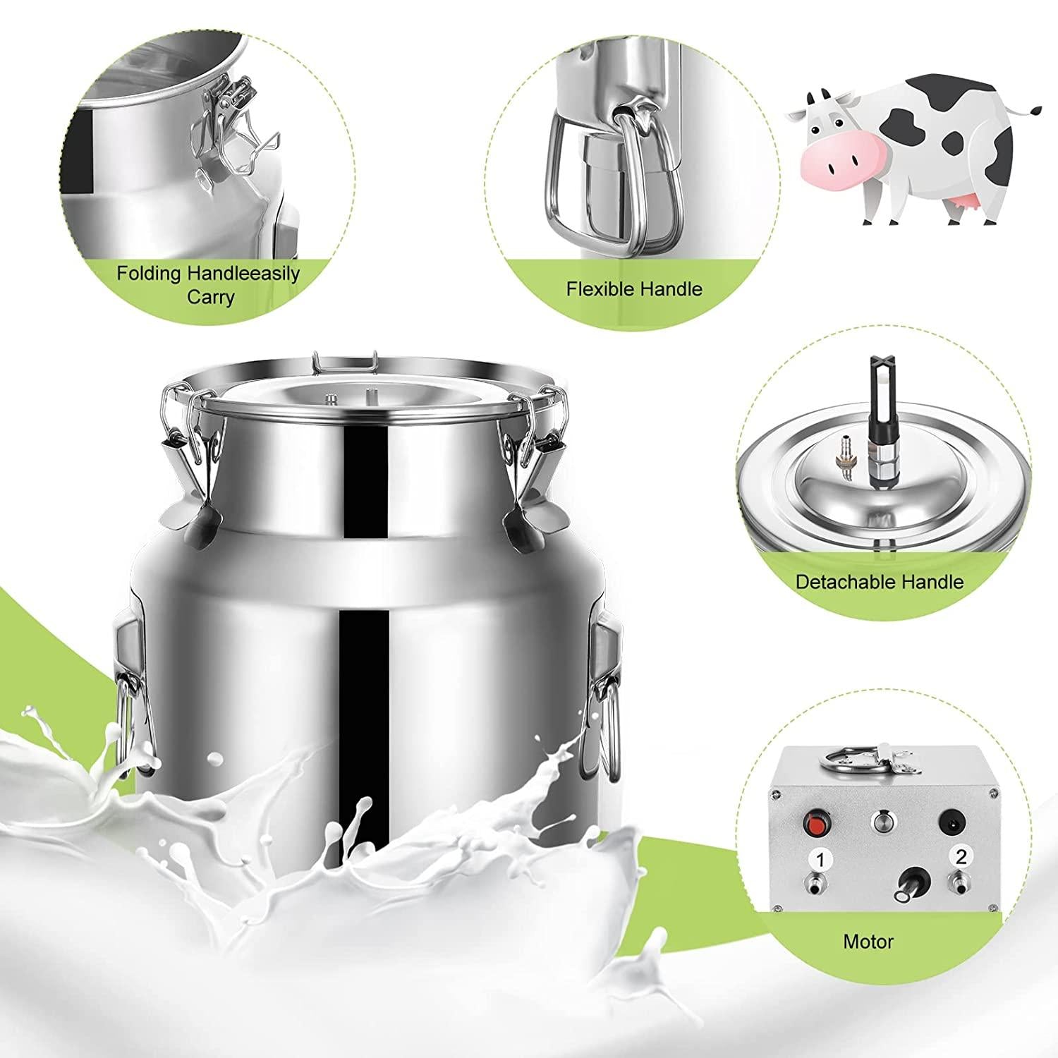 ARTYUIO 14L Cow MilMachine Automatic Pulsation Vacuum Pump Milker for Cows MilSupplies, w  Steel Bucket