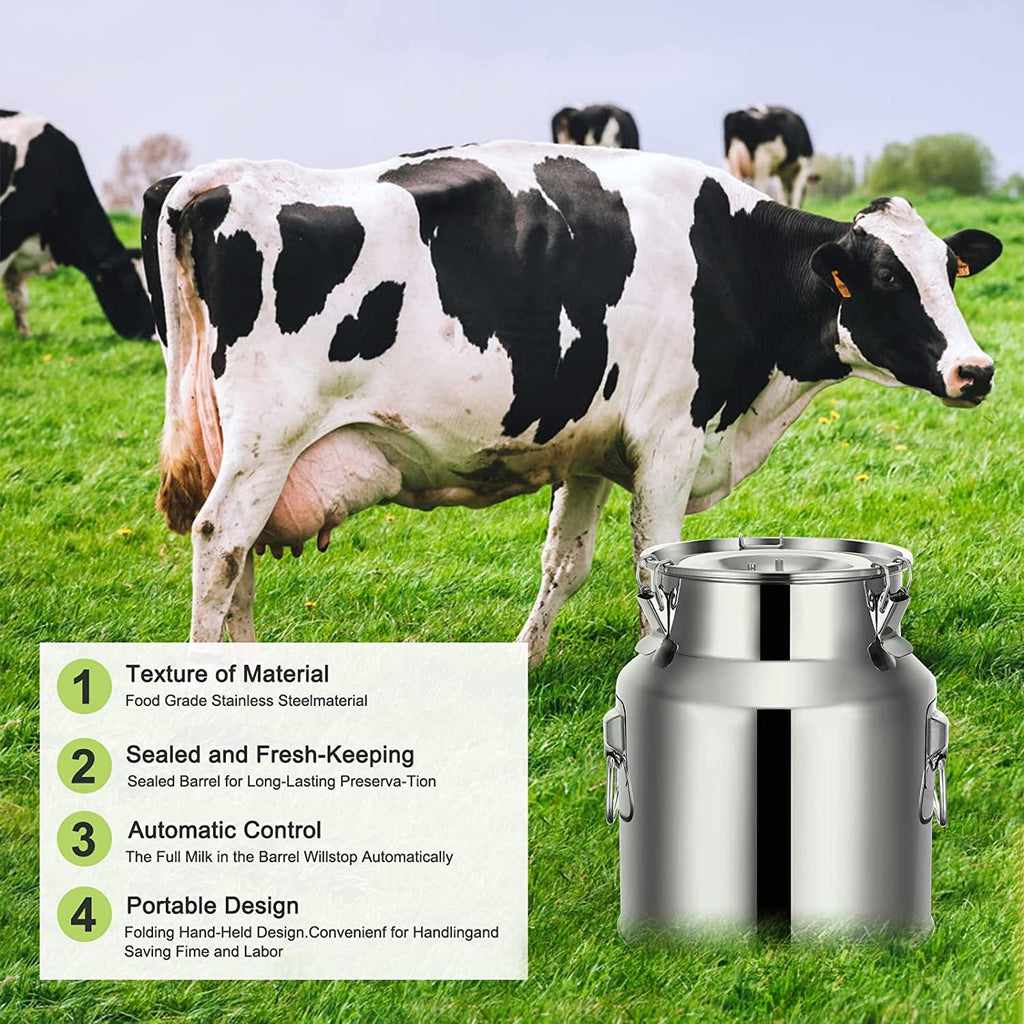 ARTYUIO 14L Cow MilMachine Automatic Pulsation Vacuum Pump Milker for Cows MilSupplies, w  Steel Bucket