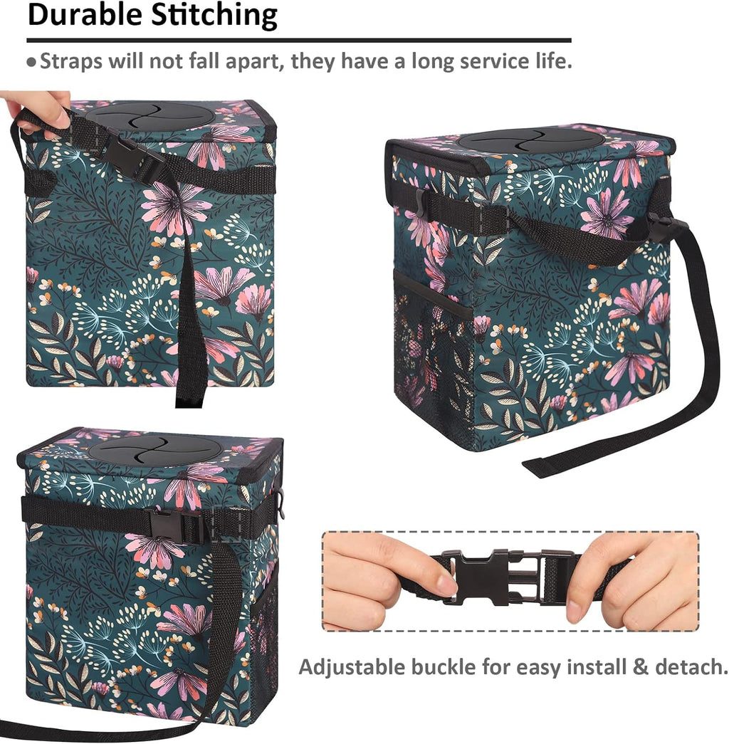 Vankor Car Trash Can for Cute, Bag Bin Hanging Waterproof Automotive Garbage Cans Leak Proof Vehicle Navy Floral