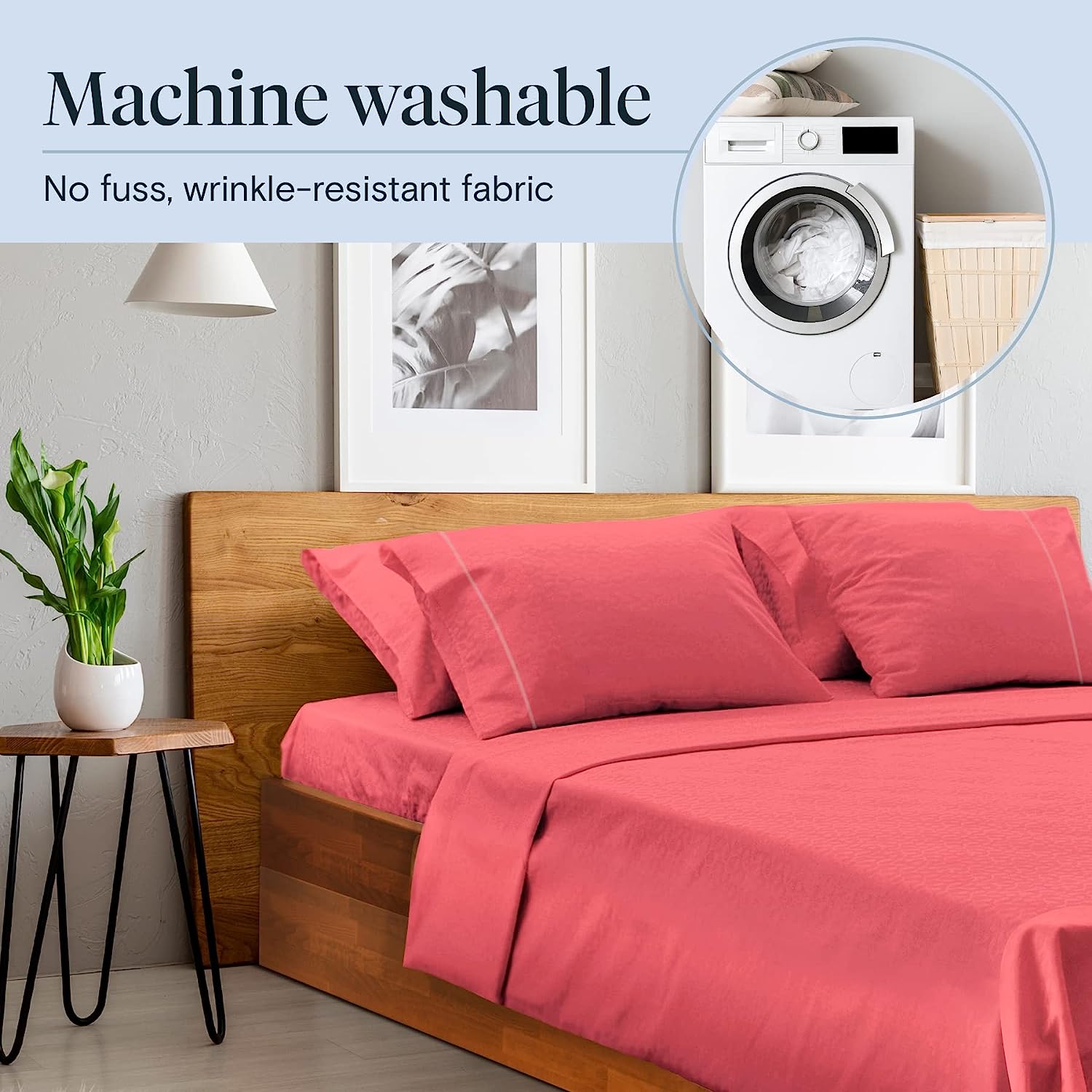 LuxClub 6 PC Queen Sheet Set Bamboo Sheets Deep Pockets 18" Eco Friendly Wrinkle Free Cooling Sheets Machine Washable Hotel Bedding Silky Soft - Salmon Pink Queen