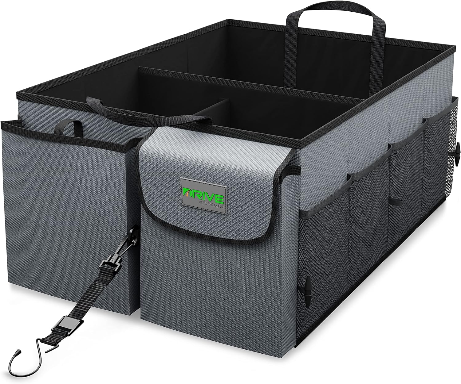 Drive Auto - Compact Car Trunk Organizer with Adjustable Straps - Grey