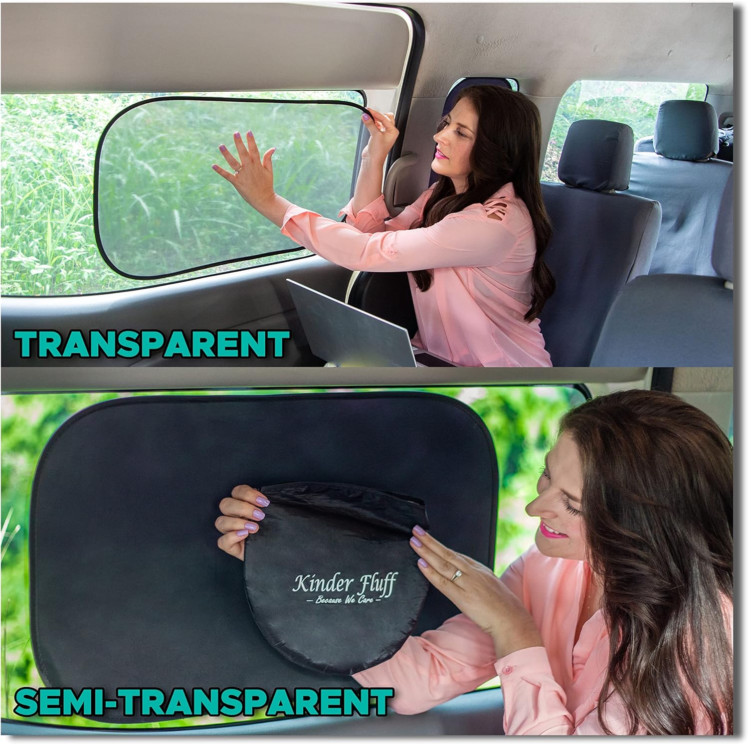 kinder Fluff Car Window Shades (4X) for Baby - The Only Certified Car Sun Shade Blocking 99.95% UVR-Award Winning - Automotive Window Sunshades, Van, SUV, Truck, RV, Camper -XL