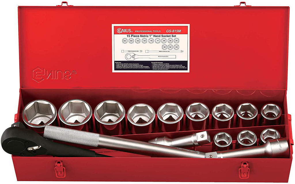Genius Tools 15PC 1" Dr. Metric Hand Socket Set (CR-Mo) - GS-815M