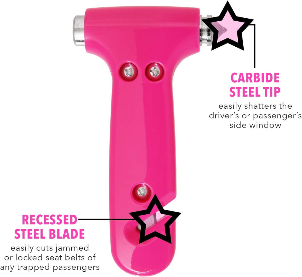 Super-Cute Safety Hammer - Emergency Automotive Escape Hammer Tool, Seat Belt Cutter &amp; Car Window Break Tool - Pink, 2 Count