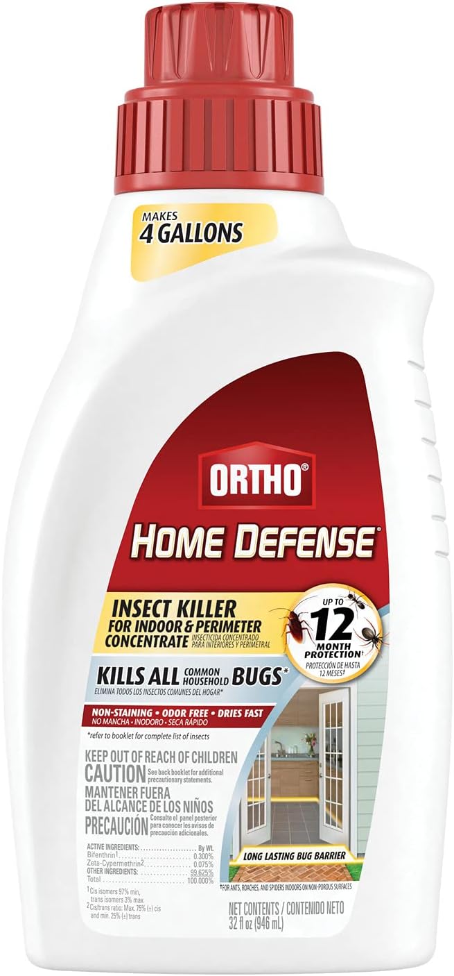 Ortho Home Defense Insect Killer for Indoor &amp; Perimeter Concentrate: Makes 4 Gallons, Odor Free, Dries Fast, 32 fl. oz.