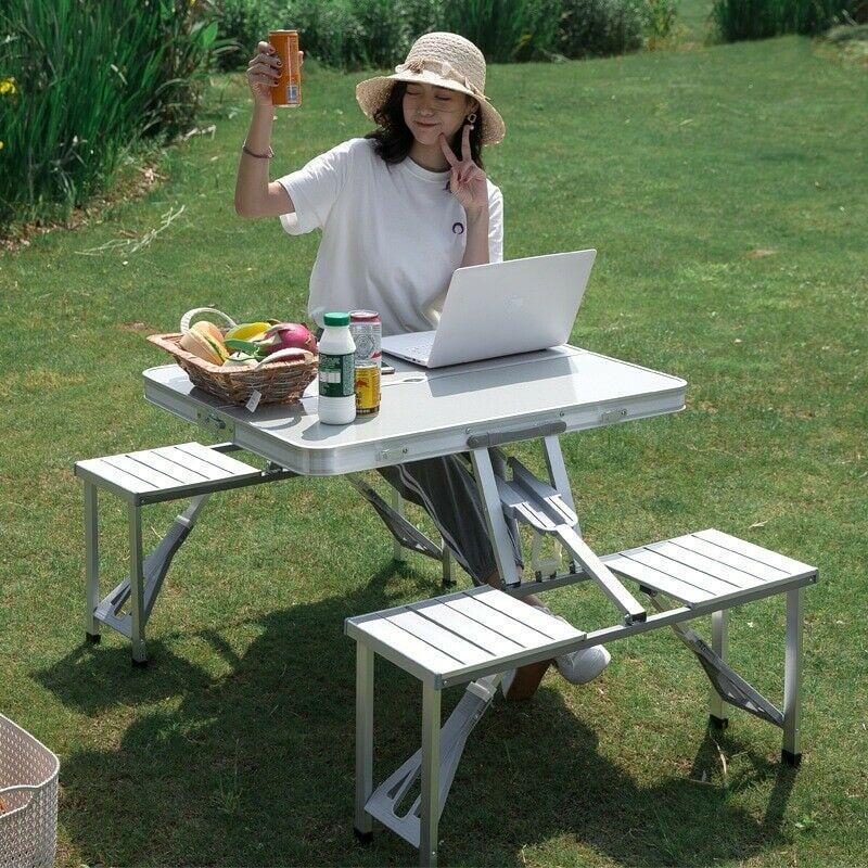 Portable Aluminum Alloy Folding Table Stall Table Siamese BBQ Camping Table Set
