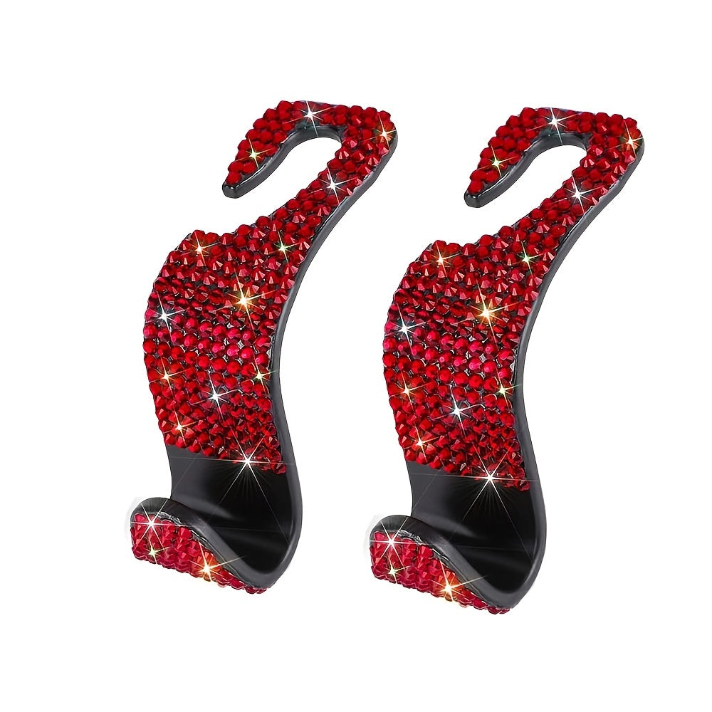 2pcs Artificial Diamond Car Hook, Car Hidden Car StoraHook Creative Car Seat Hook Hanger Car Accessories For Women